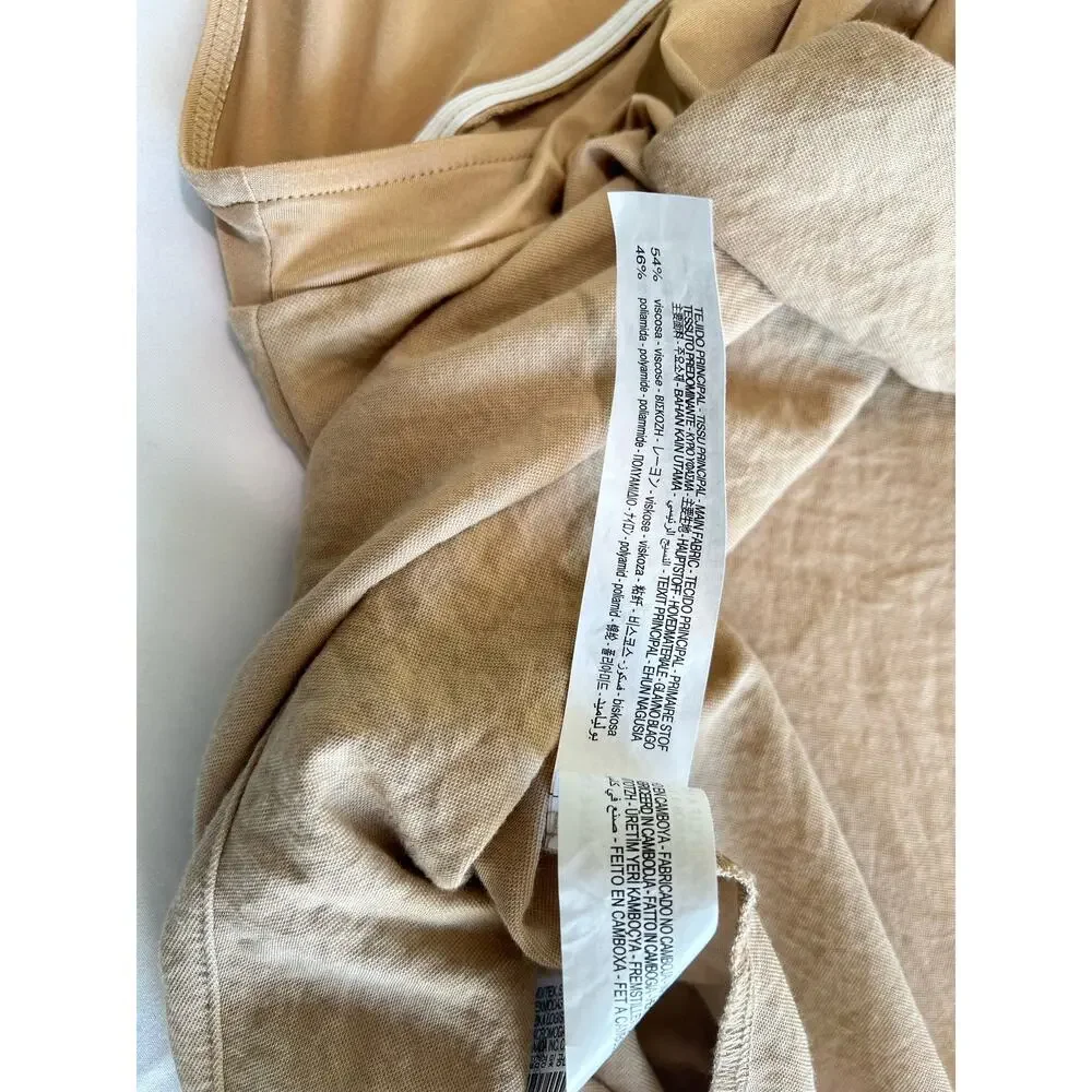 Zara Surplice Plunging Wrap Beige Bodysuit Blouse Size Medium Casual Business - Picture 14 of 15